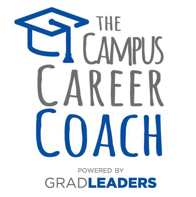 The Campus Career Coach powered by GradLeaders logo in blue and grey 