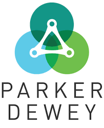 Parker Dewey company logo in green, blue and black 