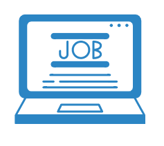 light blue graphic image of a computer with JOB on the screen to represent GradLeaders job board capablility 
