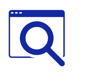dark blue graphic image of a magnifying glass hovering over a computer screen