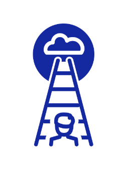 dark blue graphic image of a non descript person about to ascend a ladder representing career coaching