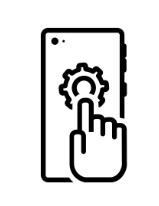 black graphic image of hand over a mobile phone representing the self serve capability in GradLeaders Career Center for employers 