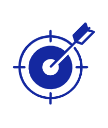 dark blue graphic image of  bullseye with arrow in center