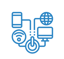 light blue graphic image of devices and globe representing GradLeaders CRM tools 