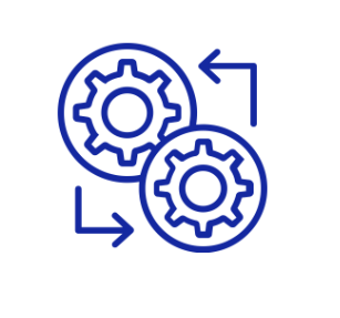 dark blue image of  two wheels turning together to represent GradLeaders Virtual Product integration capabilities