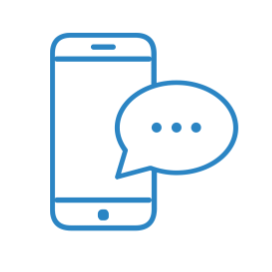 light blue graphic image of a mobile phone with texting bubble to represent GradLeaders VCF texting capabilities